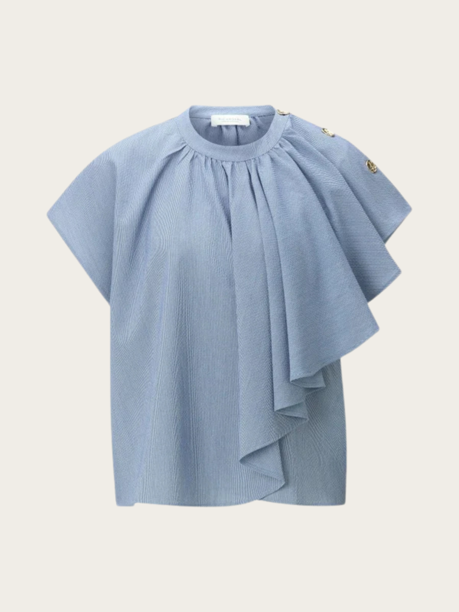BLOUSE W/RUFFLES & BUTTONS, SKYWAY BLUE