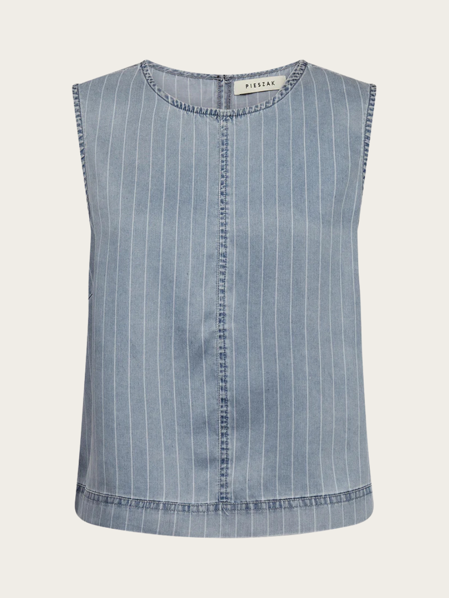 DREW DENIM STRIPE TOP, DENIM BLUE