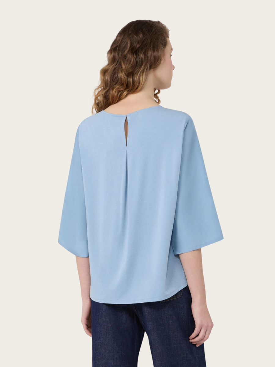 FASTOSO HABOTAI SILK & JERSEY BLOUSE, LIGHT BLUE