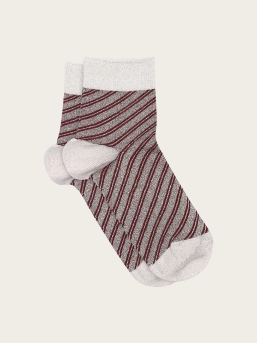 ELISA GLITTER SHORT SOCKS, WINE RED