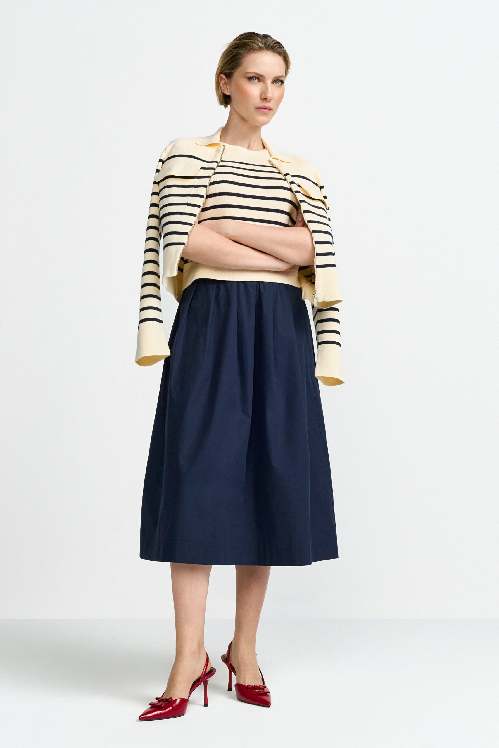 Cotton Midi Skirt, Midnight Blue