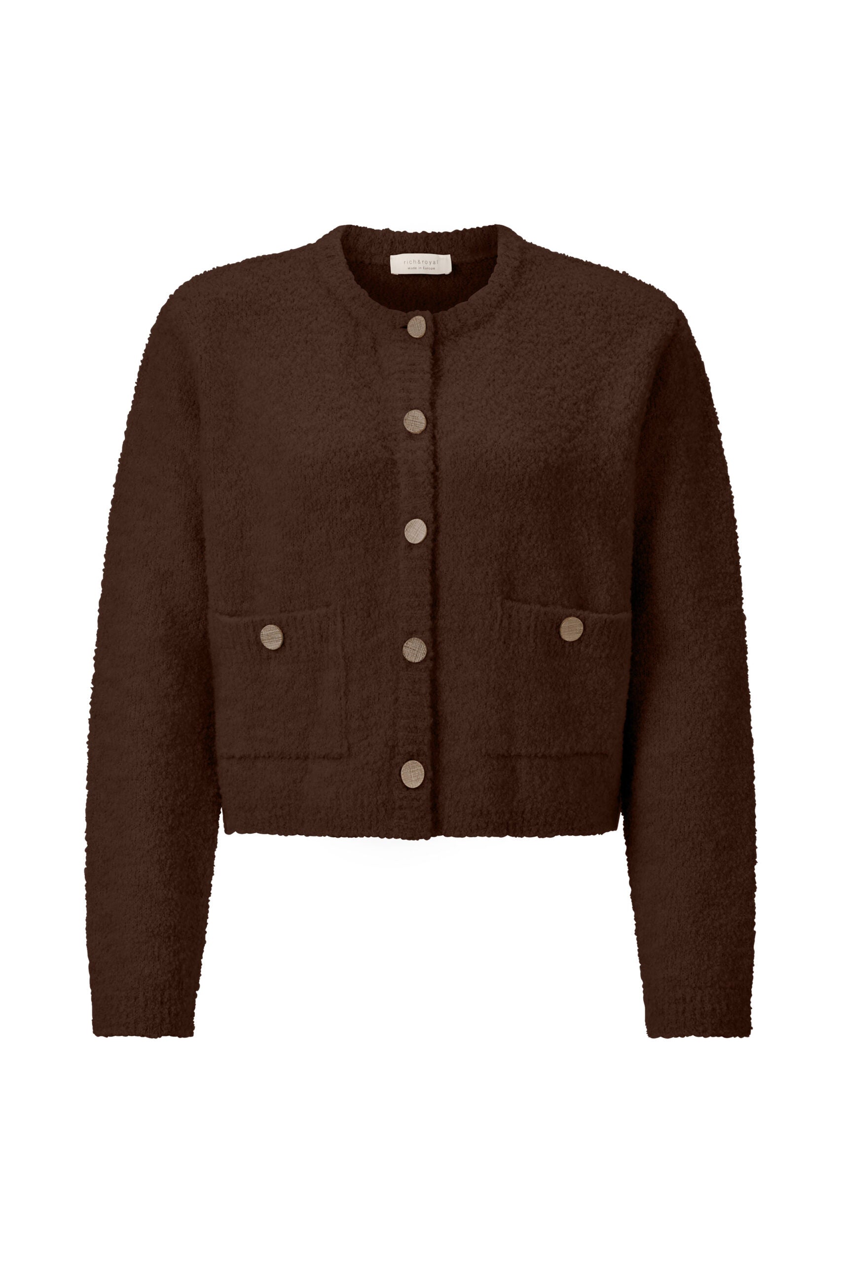 Crew Neck Cardigan Bouclé, Espresso