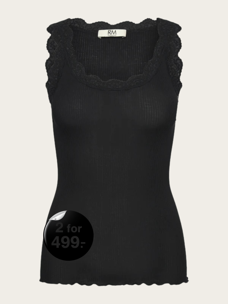 BALTA MODAL SL LACE U-NECK TOP, BLACK