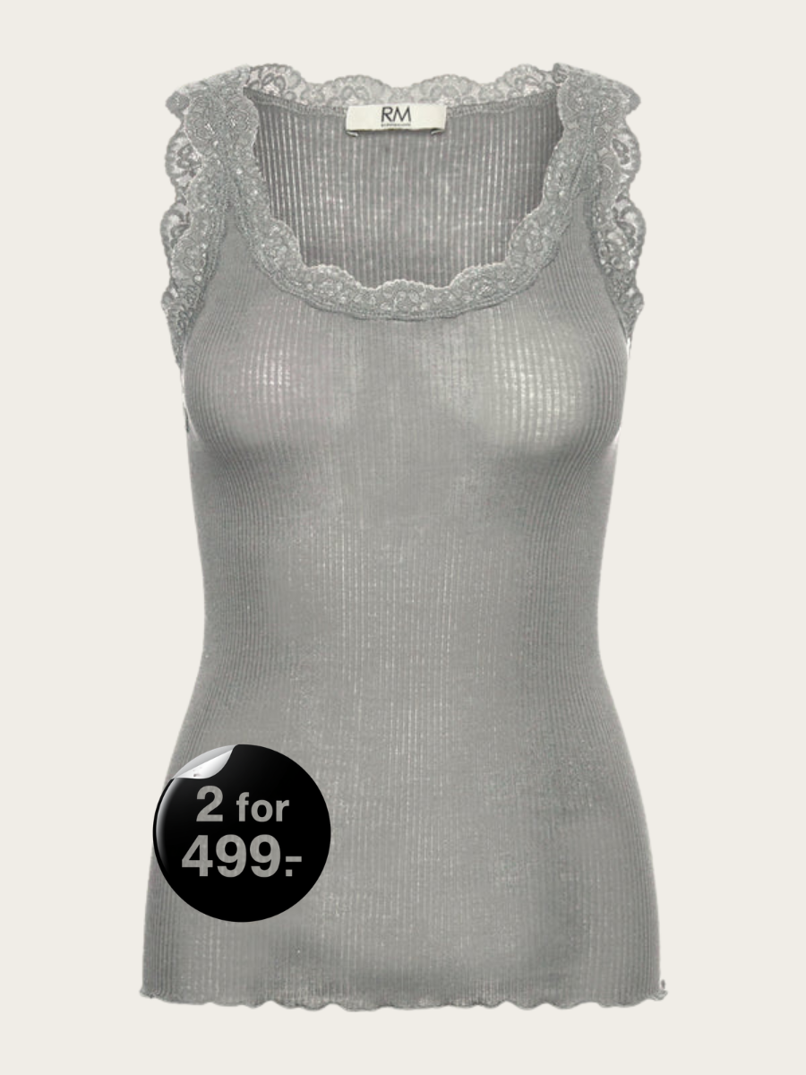 BALTA MODAL SL LACE U-NECK TOP, LIGHT GREY MELANGE