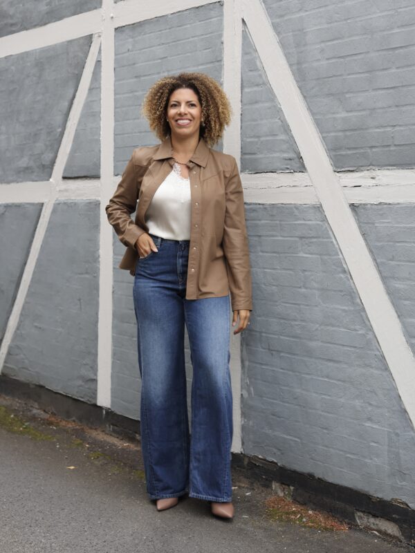 Slim Leather Shirt, Taupe