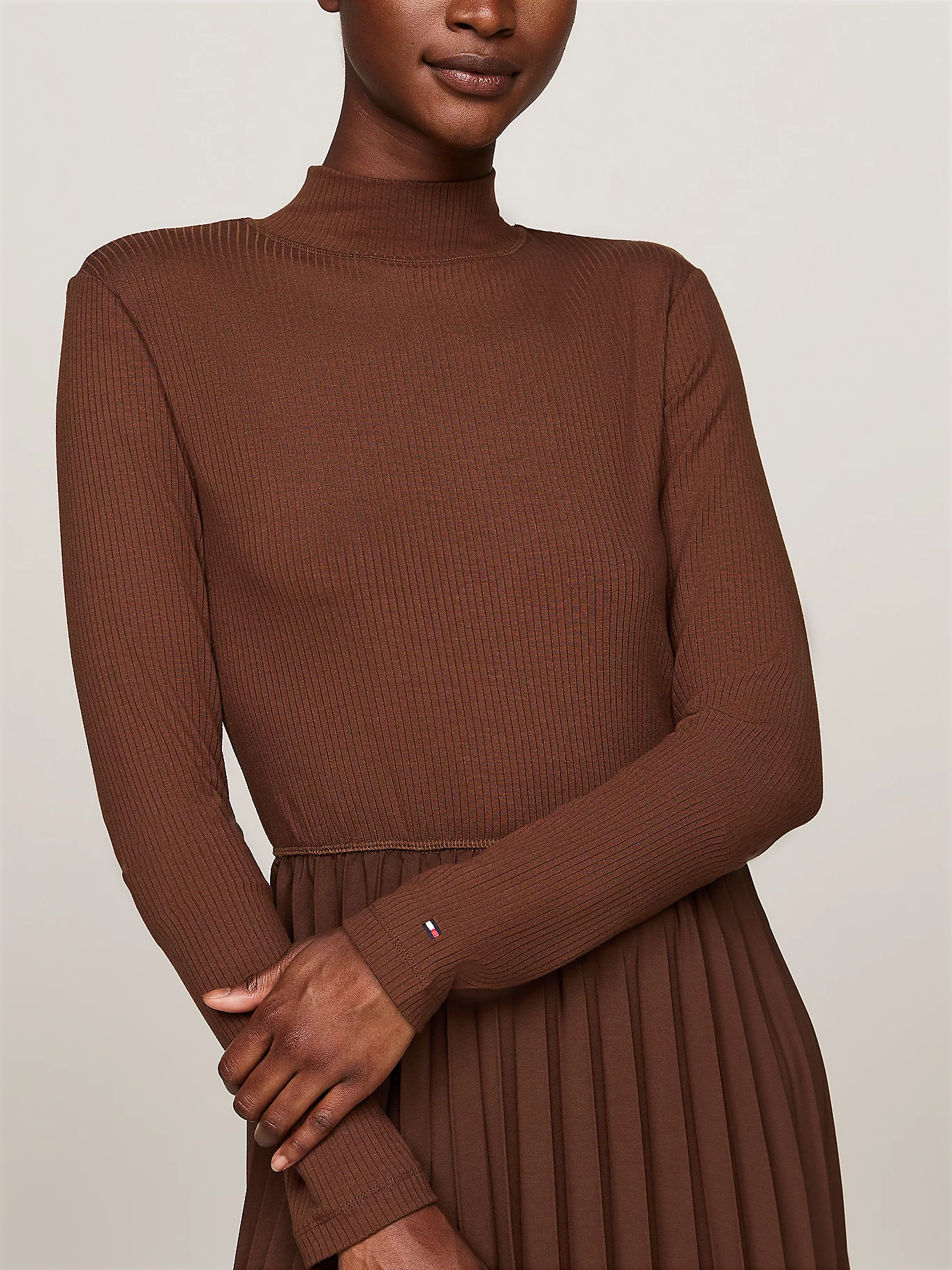 Rib Mix & Pleated Dress LS, Legacy Brown - Billede 3