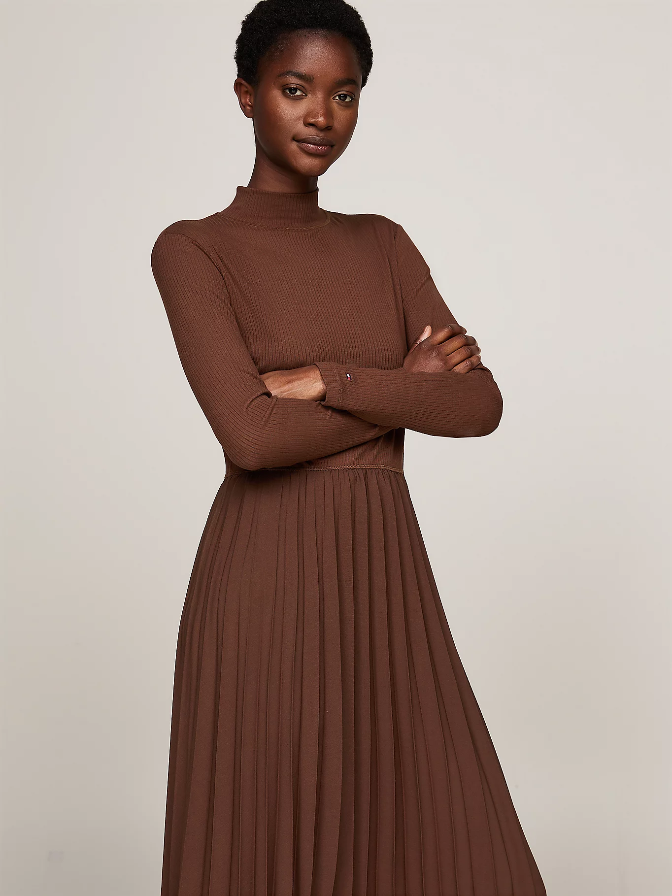 Rib Mix & Pleated Dress LS, Legacy Brown - Billede 4