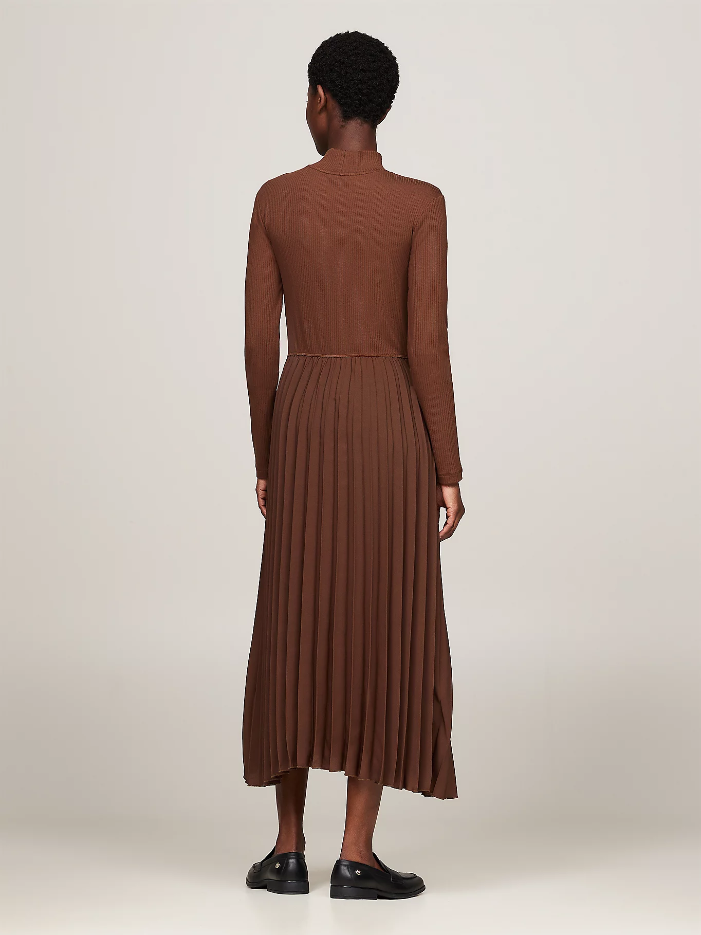 Rib Mix & Pleated Dress LS, Legacy Brown - Billede 5