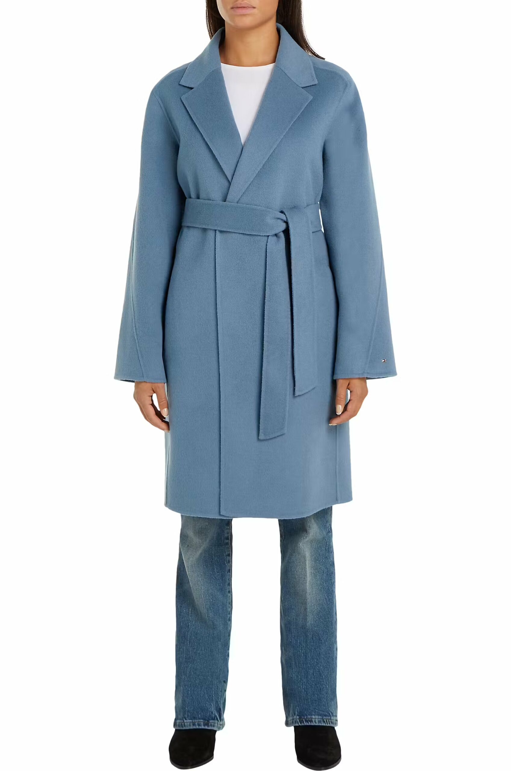 Reg DF Wool Belted Coat, Flint Blue - Billede 5