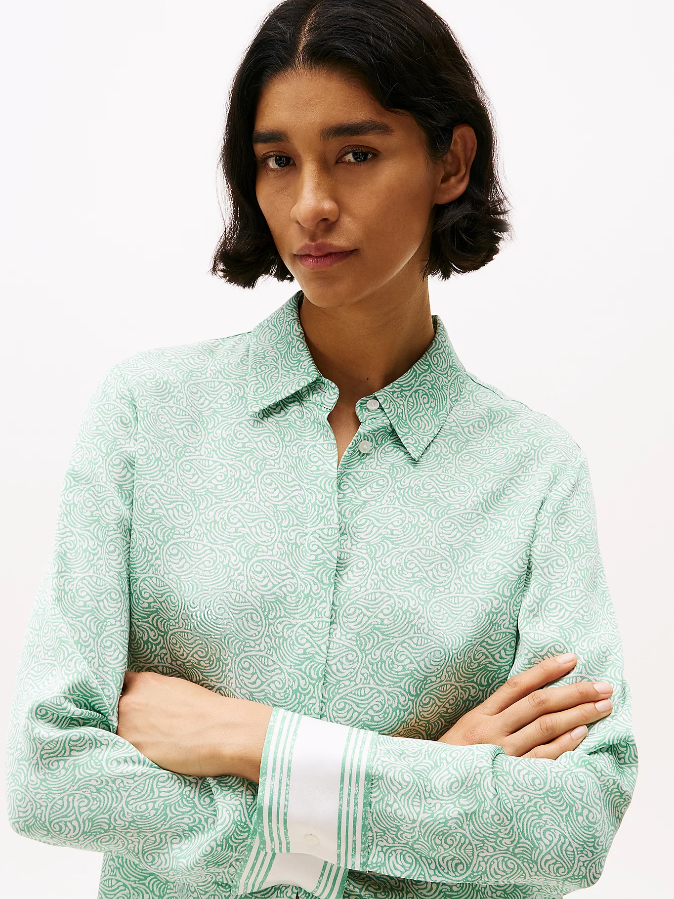 Sateen Regular LS Shirt, Illustrated Wave/Fort Green - Billede 3