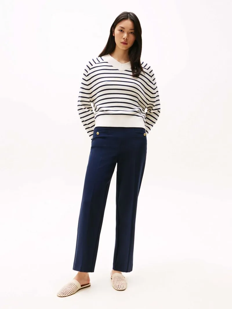 Mini STP CO V-NK LS SWT, Ivory Petal/Dark Navy Stp - Billede 3