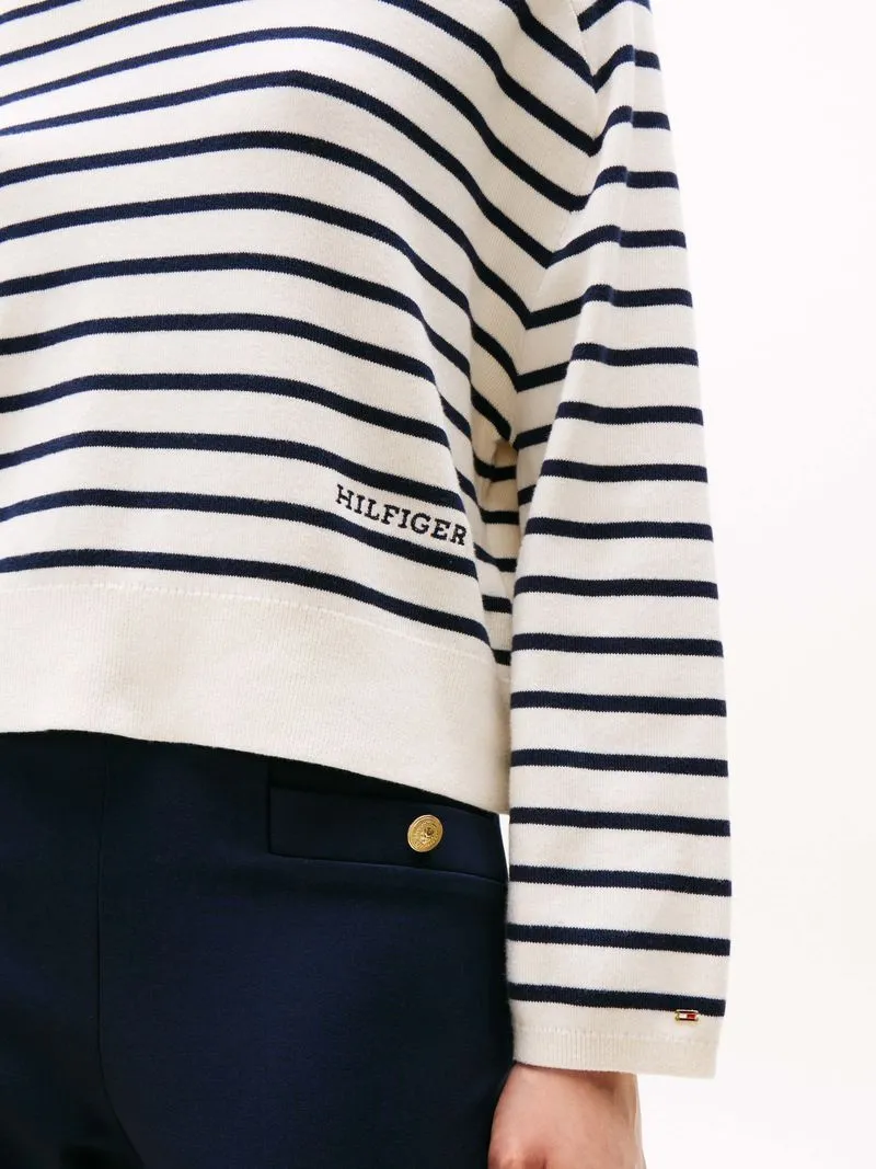 Mini STP CO V-NK LS SWT, Ivory Petal/Dark Navy Stp - Billede 5