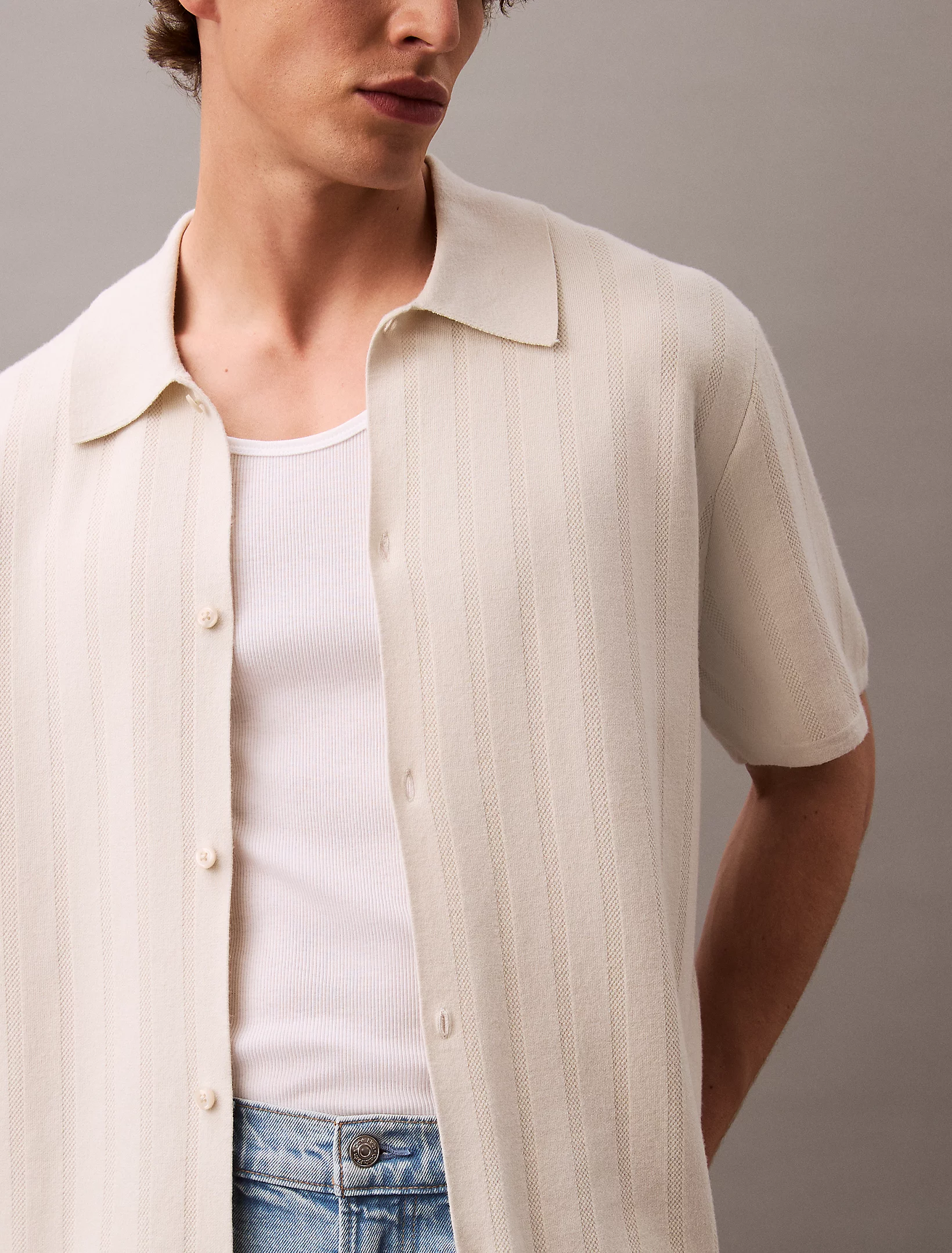 SS Jacquard Mesh Shirt SWT 14GG, Silver Birch - Billede 5