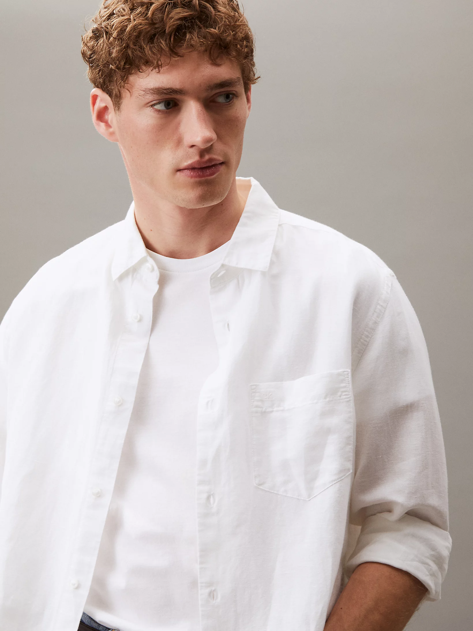 Linen Cotton Regular LS Shirt, Brilliant White - Billede 3