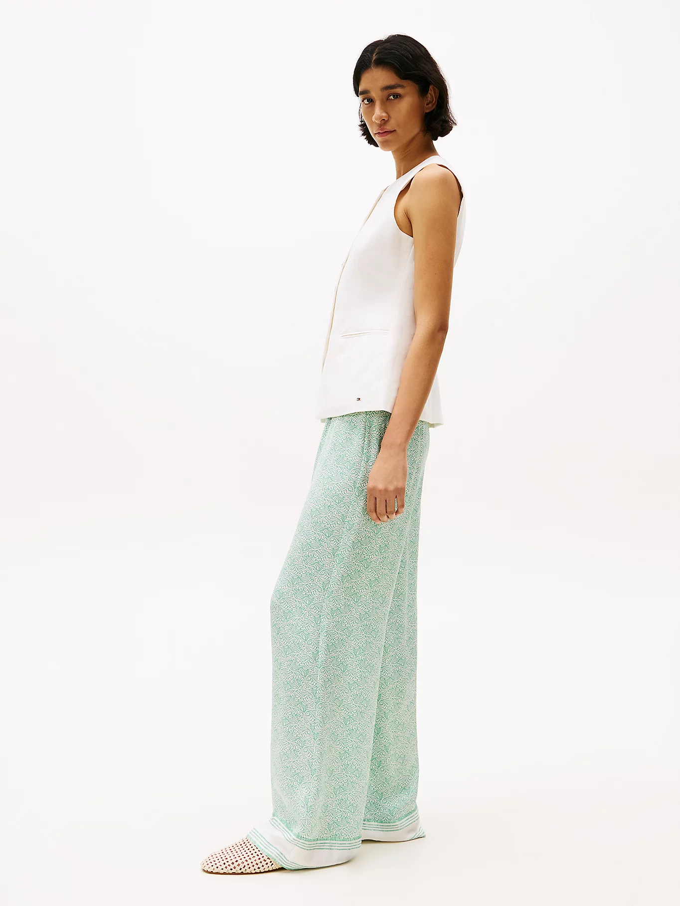 Sateen Pull On Pants, Illustrated Wave/Fort green - Billede 4